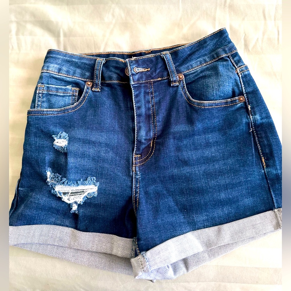 Wax Jean Dark Blue Distressed Women's Jean Shorts